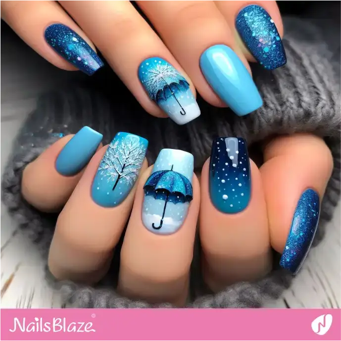 Snowy Day Watercolor Nails Design | Paint Nail Art - NB2237